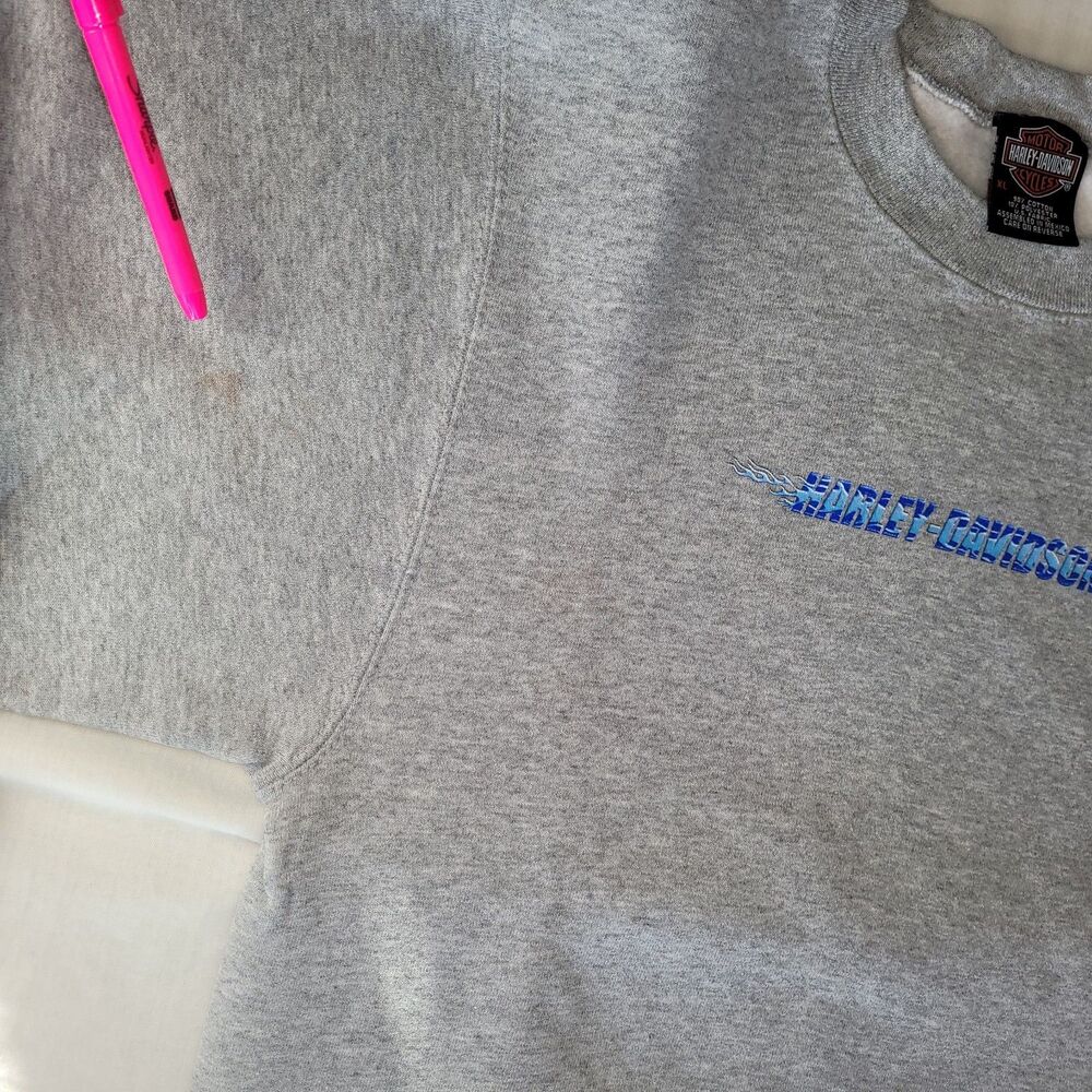 VTG Harley Davidson Gray Crewneck Sweatshirt Boys XL Y2K - Picture 9 of 10